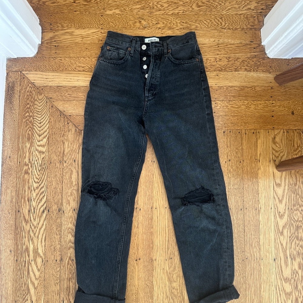 Agolde Black Distressed Boyfriend Jeans